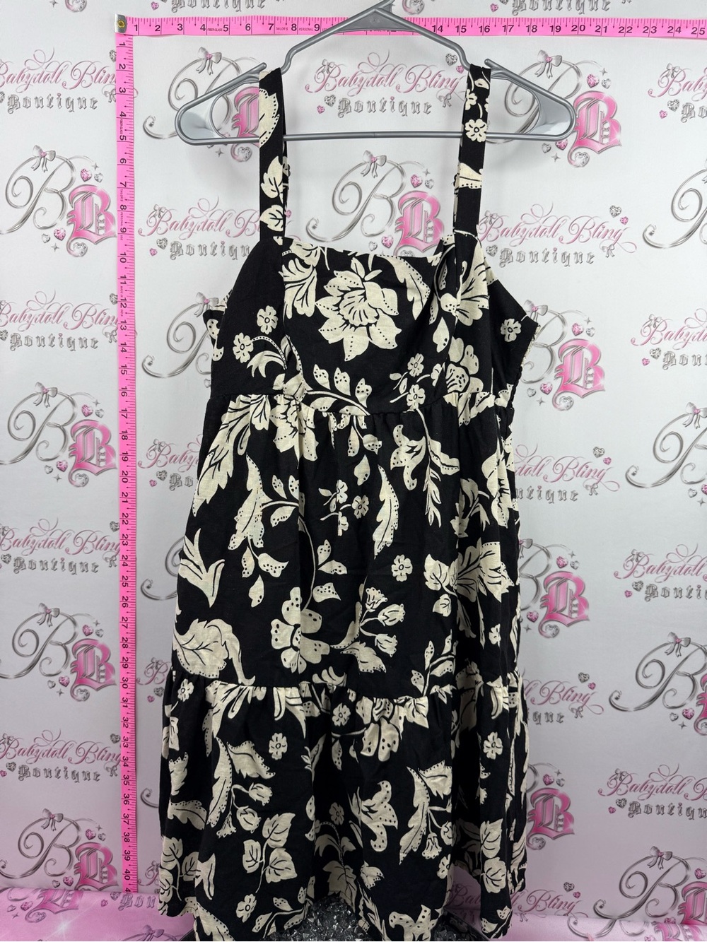 Dalia dress ruffle smocked Black and Cream Floral Tiered Sundress